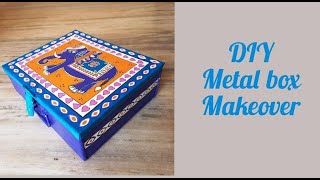 DIY Metal Box Makeover ~ Madhubani Painting on Box I DIY hand painted box I DIY Madhubani painting