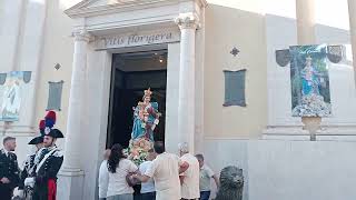 entrata della madonna per la santa messa, tamburi, banda festa della madonna del Carmine Palmi 2024