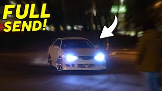 Chaser SENDS IT On Roundabout! - Modified Cars Leaving a Car Meet!