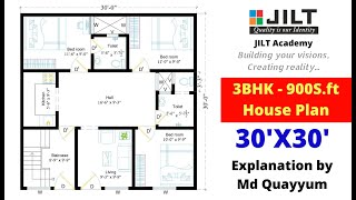 3BHK - 30' X 30' HOUSE PLAN WITH GROUND FLOOR LAYOUT IN 100 sq.yard - best plan with in 10 lakhs.