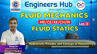 Fluid Mechanics || Concept of Hydrostatic Paradox & Manometry || Lecture - 03 || Fluid Statics