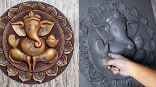 Gnaesh with Lotus clay mural small size for your home decor  | Art Tech