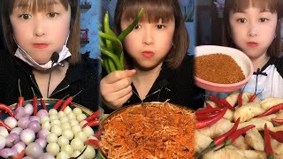 Crispy Giant Shrimp Cutlets | Garlic chili eating show | spicy hot pot with alots off chili 🌶️🔥🥵