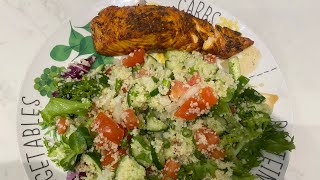 Health lunch cuscus salads with salmon fish //quick and easy lunch #healthyrecipes #salmonfish