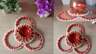 Diya Stand Making At Home/Diwali Decoration Idea/Diwali Craft Idea/DIY Diya stand/old bangles craft