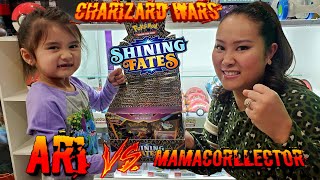 ARI VS MAMACORLLECTOR! CHARIZARD WARS! Mom Battles Daughter Opening New Shining Fates Pokemon Cards!