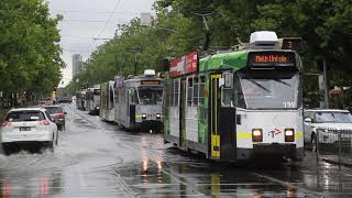 Z3.199 negotiates flooded tram tracks on St Kilda Road