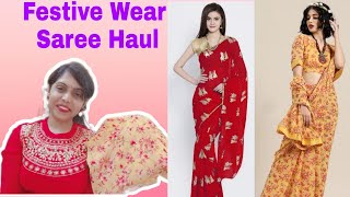 Myntra Saree haul/Festive wear Saree/Floral print saree/Red Saree