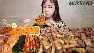 SUB) 고기파티 ♡ 삼겹살 우삼겹 양념갈비 목살에 비빔면까지 왕창 먹방 KOEAN STYLE PORK BELLY SPICY NOODLE REAL SOUND ASMR MUKBANG