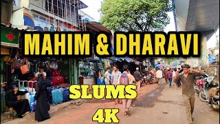 4K WALKING THROUGH MAHIM DHARAVI SLUM                    #dharavimumbai #mahim #mumbai #walkingtour