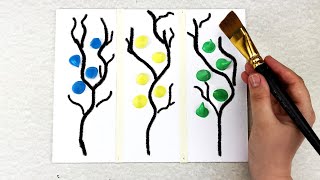 Art Painting 3 Types of Trees Easy Acrylic Painting For Beginners / Satisfying