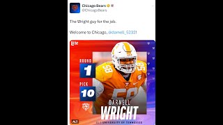 Recap of Chicago Bears selecting Darnell Wright, Tennessee, OT in the 1st Round of 2023 NFL Draft!