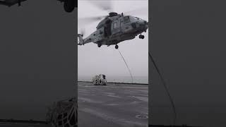 Sailors abord the aircraft carrier particopate with a vertical replesnishment at sea #shorts