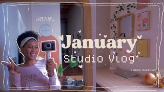 STUDIO MAKEOVER +BEING PRODUCTIVE + PIXEL PET COMMISSIONS | JANUARY STUDIO VLOG 🏔🫐