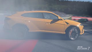 Lamborghini urus crashed on track Gran Turismo 7 gameplay