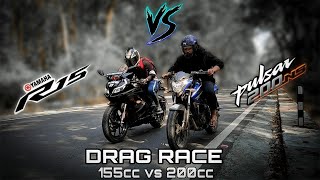 R15 V3 bs6 vs Ns 200 bs3 | Drag Race | Yamaha vs Bajaj