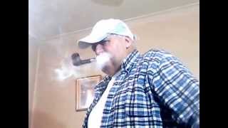 Pipe Tobaccos, Northern Briars Premier, Smoking, with White Hat, White TShirt; Scotland Shirt.