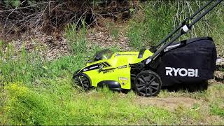 Ryobi 20 in. 40-Volt Brushless Lithium-Ion Cordless Battery Lawn Mower in Action