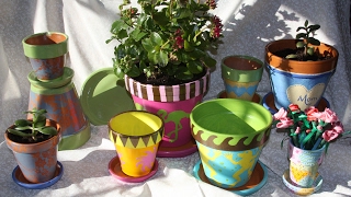 DIY Painted Flowerpots Lace Pot, Denim Pot, Flamingo Pot, Crazy Quilt