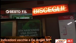 Indicazioni "BISCEGLIE" e ↙️ SESTO F.S." al piano mezzanino di De Angeli della 🔴 M1