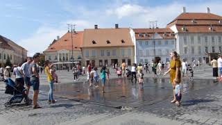 Sibiu, Romania - fountains in Great Square 2017