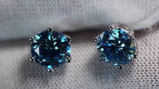 Aquamarine Blue Moissanite Diamond Ear Studs | Blue Moissanite  Ear Studs | Moissanite Ear Studs