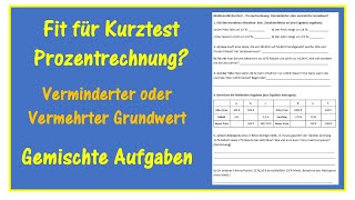 Kurztest Prozentrechnen - Verminderter oder vermehrter (erhöhter) Grundwert - Bist du fit?