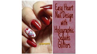 EASY HEART ❤ NAIL DESIGN with HOLOGRAPHIC SEQUINS GLITTERS