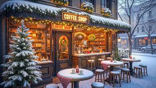 Snowy Coffee Shop Ambience ❄️ Cozy Winter Night ❄️ Jazz, Snow Falling for Relaxing and Studying