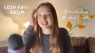 ASMR cosy whisper ramble & grwm 🌻🍂 doing my makeup & hair brushing