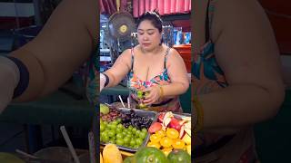 Beautiful Thai Lady Selling Mix Fruits Smoothie -Thai Street Food