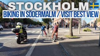 Biking in Stockholm. Södermalm area and visit best VIEW point