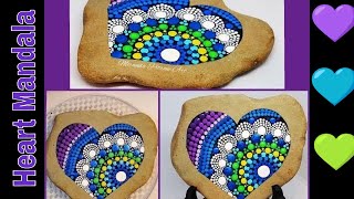 How to paint a heart mandala on stone ~ Blue Green Dot Mandala ~ Heart Art by Miranda Pitrone