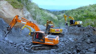 Excavating New Road Through The Hills -  Rock And Dirt Digging Erthmoving