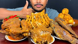 Eating Mutton Back Bone Curry,Chicken Feet,Whole Chicken,Fish Fry,Eggs,With Rice | Asmr Mukbong Show