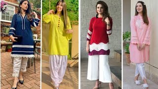 Stylish dresses with white trousers and Capri ,shalwar/ latest dress design with white trousers