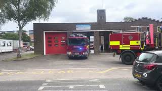 West Sussex Fire & Rescue Service Crawley Scania responding from station