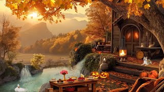 Autumn Waterfall Ambience with Relaxing Birds and Calming Nature Sounds for Focus and Work