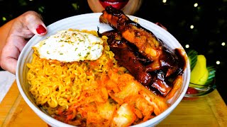 ASMR BBQ Ribs, Kimchi, Kimchi Noodles, Egg | Eating Sounds | No Talking