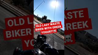 Old lady waste biker with Greek yogurt! 😱 #viral #shorts