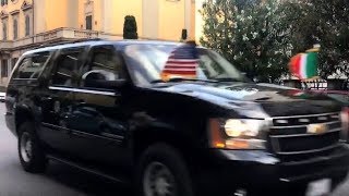 Il Corteo di auto del presidente Trump ai parioli President Trump in Rome motorcade the Beast Car