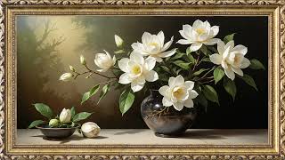 16 Framed Flower Vases Paintings |  8 Hours of Relaxing Jazz | 4K TV Wallpapers