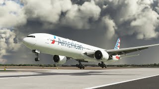 low landing of an American Airlines boeing 777 airplane