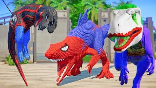 Iron Man I-REX Vs Mega Spidey 3 Head T-REX   Joker Dinosaurs in Jurassic World Evolution