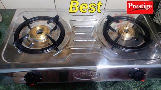 Prestige Prime LP Gas Stove With Two Brass Burners | Best Two Burner Steel Gas Stove