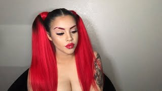 Red pigtails tutorial | UNice hair