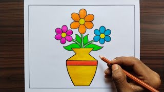 Flower Pot Drawing Easy Steps / Flower Pot Drawing / Flower Vase Drawing / Beautiful Flowers Drawing