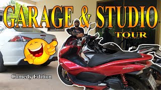 Garage and Studio Tour | Editing and Gaming Set up | Riding Gear | Comedy edition