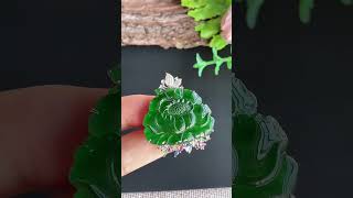 18K翡翠玉器A貨玉綠牡丹花玉吊墜  Natural jade jewellery type-A jadeite Green peony flower pendant