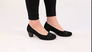 Gabor Wallace Black Suede Mid Heel Court Shoes